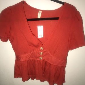 Cute Burnt Orange Button Top